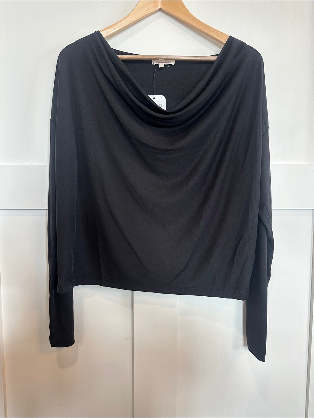 Mystree Black Draped Cowl-Neck Sweater